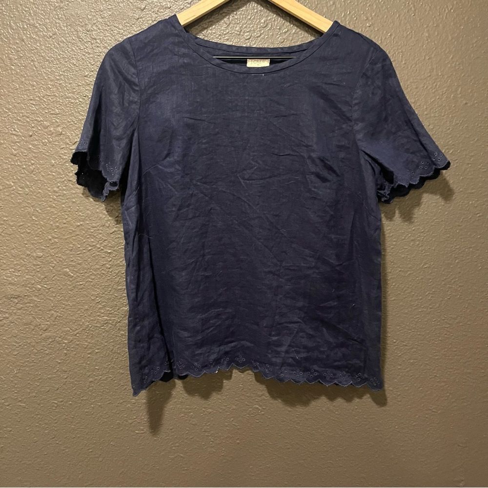 J Crew Linen Eyelet Trim Top